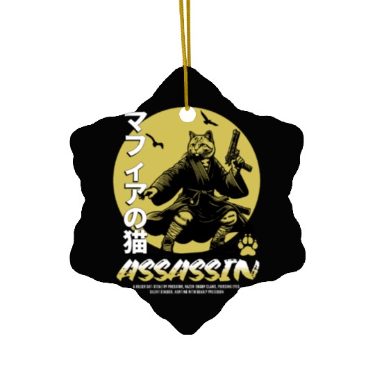 Samurai Cat Martial Arts Illustration Ceramic Ornaments