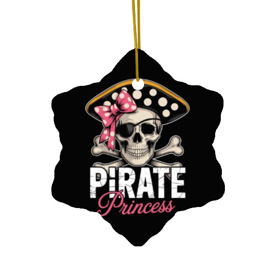 Pirate Princess Skull and Crossbones with Pink Bow Ceramic Ornaments