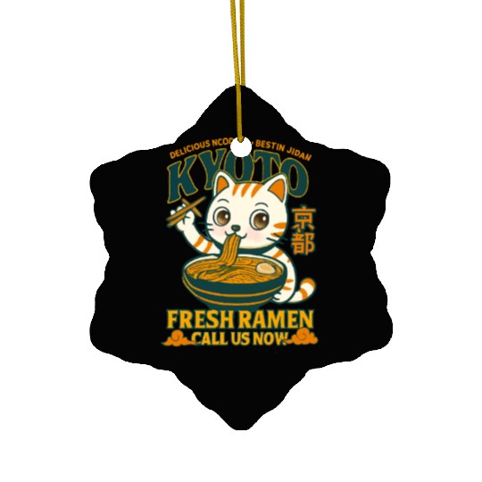 Kyoto Cat Ramen Delicious Drink Design Ceramic Ornaments