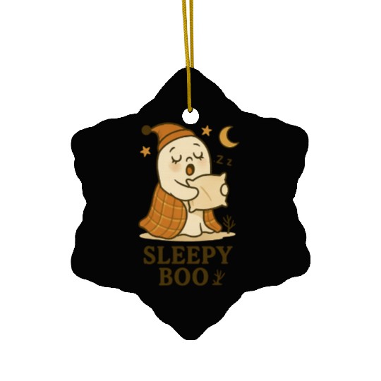 Sleepy Boo Cozy Night Illustration Ceramic Ornaments