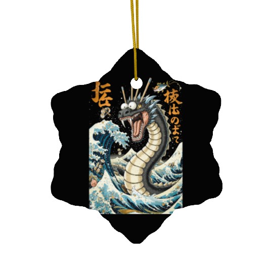Mythical Sea Dragon with Samurai Ink Ceramic Ornaments