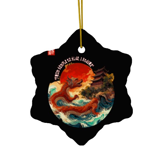 Japanese Dragon and Pagoda Sunset Art Ceramic Ornaments