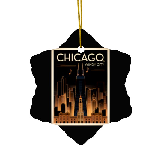 Chicago Skyline Nightscape Design Ceramic Ornaments