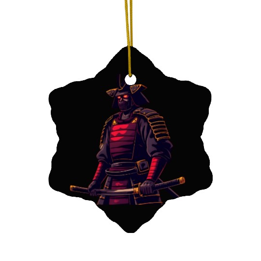Dark Samurai Warrior Illustration Ceramic Ornaments