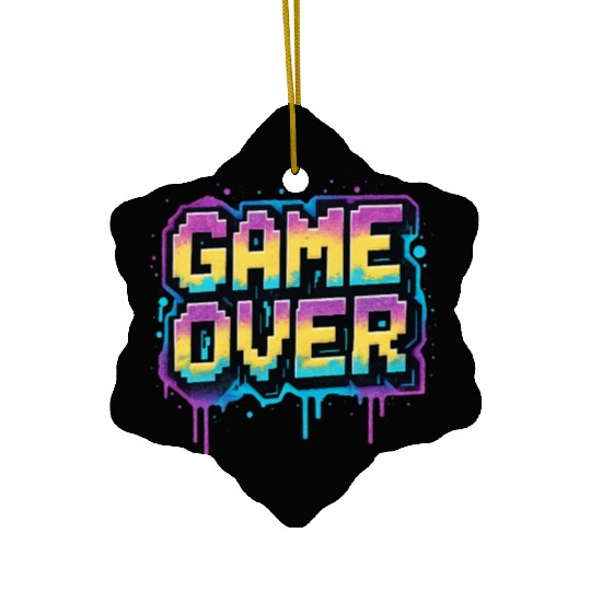 Pixelated Game Over Graffiti Design Ceramic Ornaments