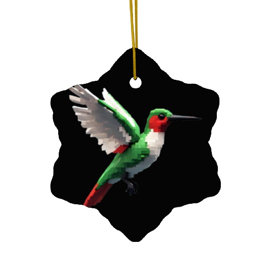 Pixelated Red & Green hummingbird Ceramic Ornaments