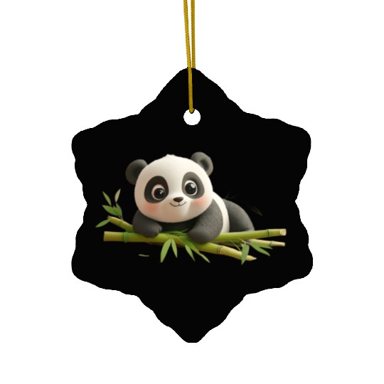 Charming Panda Cub with Bamboo Ceramic Ornaments