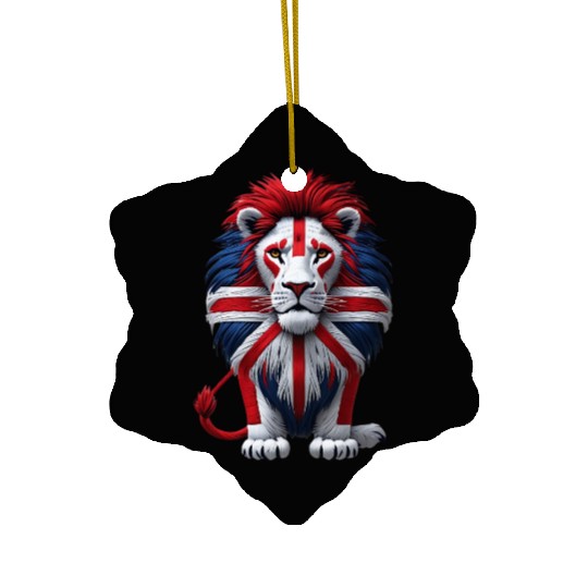 British Lion with Union Jack Flag Graphic Design Ceramic Ornaments
