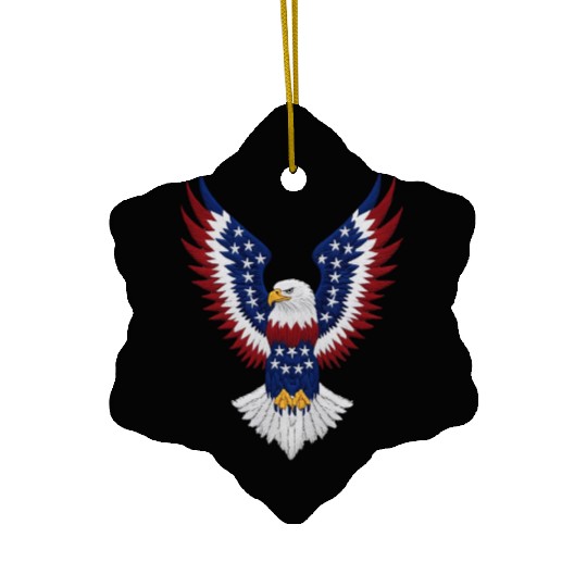 American Bald Eagle with USA Flag Wing Art Design Ceramic Ornaments