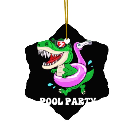 Pool Party Squad Dinosaur Swimming Ceramic Ornaments