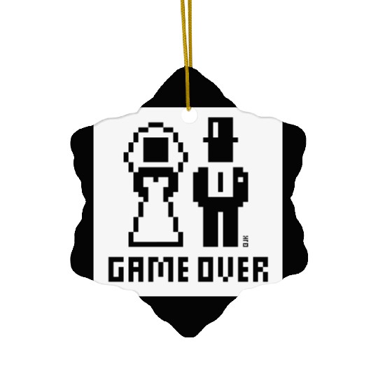 Game Over (Wedding Stag Party Night, Pixel, NEG W) Ceramic Ornaments