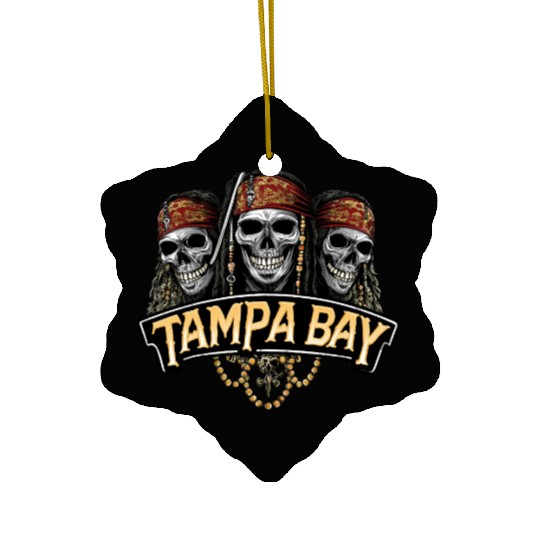 Pirate Skull with Tampa Bay Banner Ceramic Ornaments