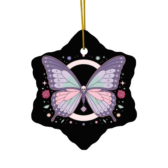 Mystic Skull Butterfly Illustration Ceramic Ornaments