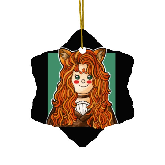 Whimsical Fox Girl – Kawaii Watercolor Ceramic Ornaments