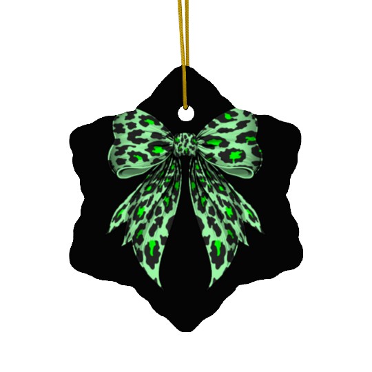 Coquette Bow Cheetah Animal Pattern Lime Green Ceramic Ornaments