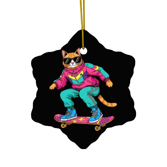 Cool Cat on a Skateboard Ceramic Ornaments