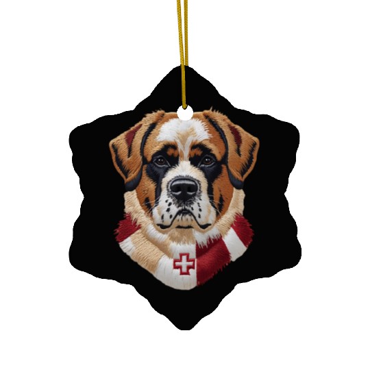 Swiss Saint Bernard Dog Red White Switzerland Flag Ceramic Ornaments