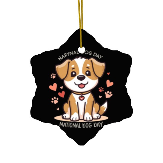 Playful Puppy for Natl Dog Day Ceramic Ornaments