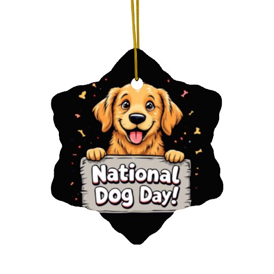 Celebratory Puppy for National Dog Day Ceramic Ornaments