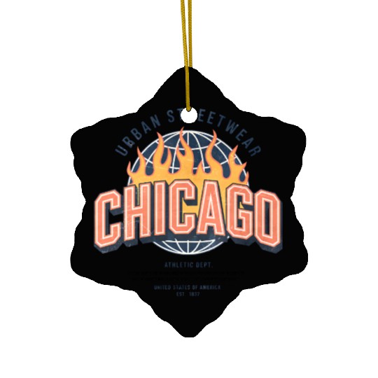 Chicago Urban Flame Logo Design Ceramic Ornaments