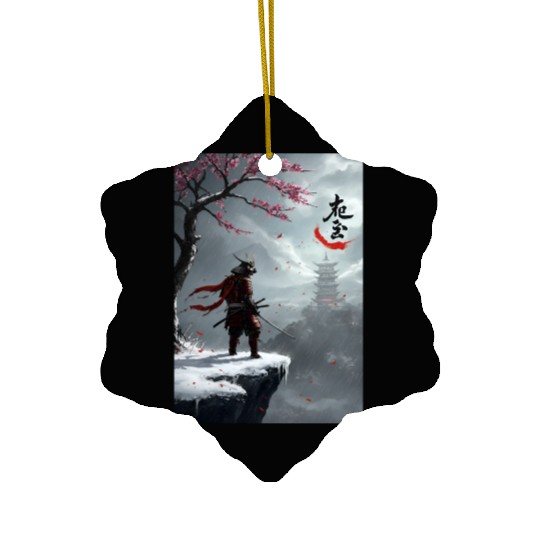 Samurai Warrior Under Cherry Blossom Tree Ceramic Ornaments
