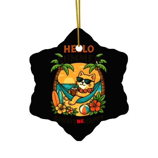 Summer Cat Relaxing in Paradise Ceramic Ornaments