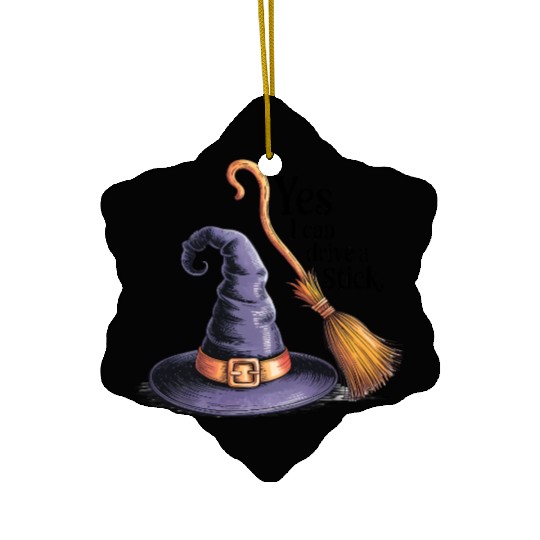 Magical Witch Hat with Broom and Quote Ceramic Ornaments