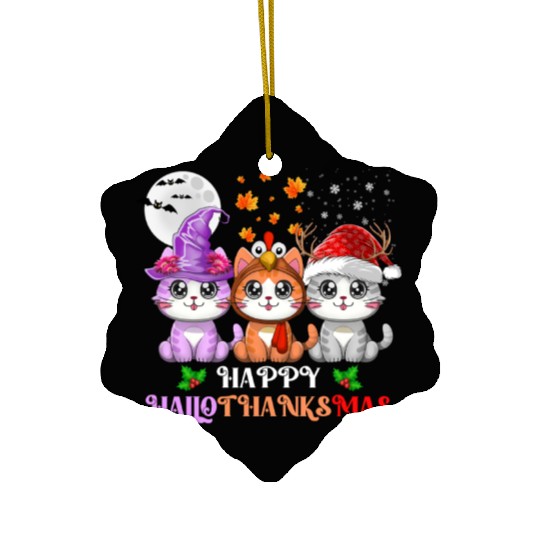 Happy HalloThanksMas Cute Cats Lover Ceramic Ornaments