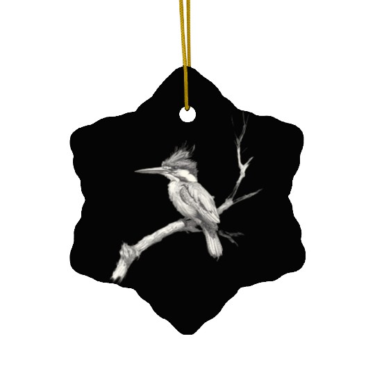 Elegant Black and White Kingfisher Illustration Ceramic Ornaments