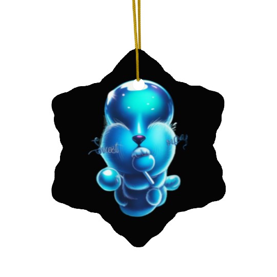 Whimsical Blue Bear with Lollipop Ceramic Ornaments