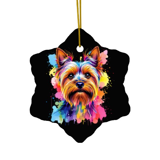 Vibrant Yorkie Portrait Art Ceramic Ornaments