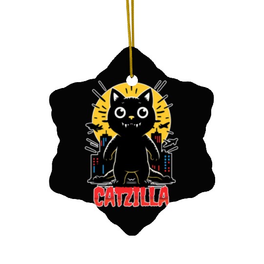 Nighttime City Monster Catzilla Design Ceramic Ornaments