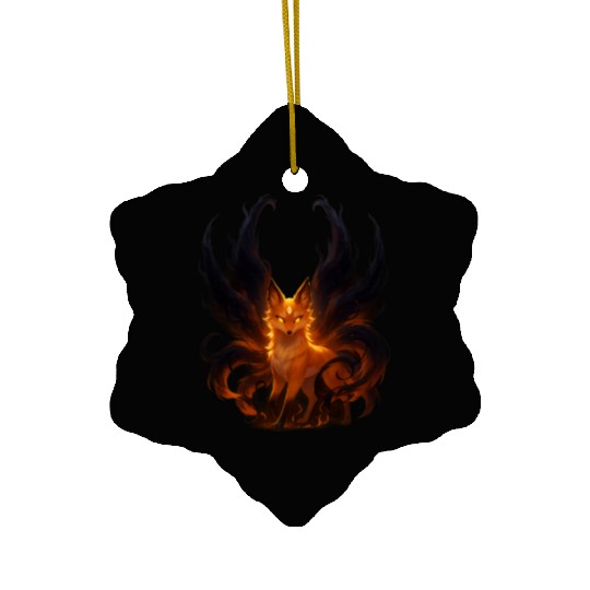 Mystical Flame Fox Illustration Ceramic Ornaments