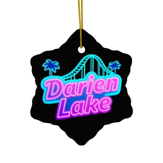 Neon Daren Lake Sign with Roller Coaster and Palms Ceramic Ornaments