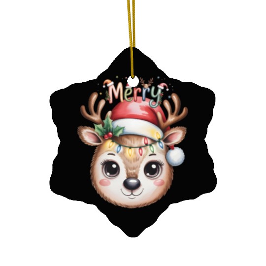 Rudolph Reindeer Watercolor Cozy Holiday Art Ceramic Ornaments