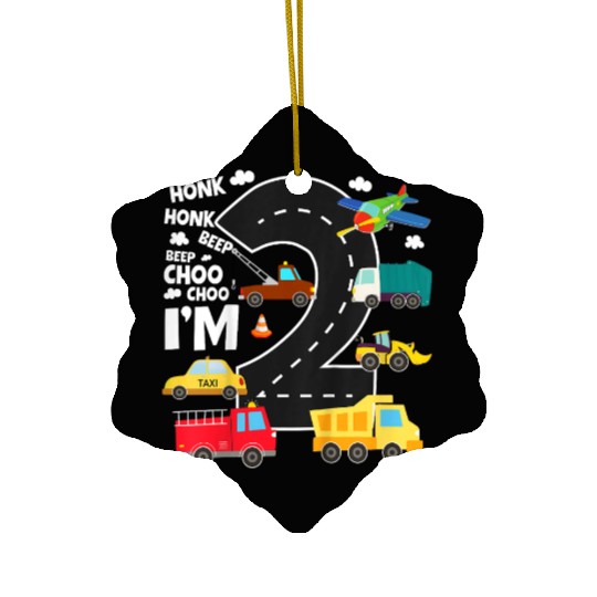 Kids Birthday 2 Traffic Vehicles Number Two Design Ceramic Ornaments