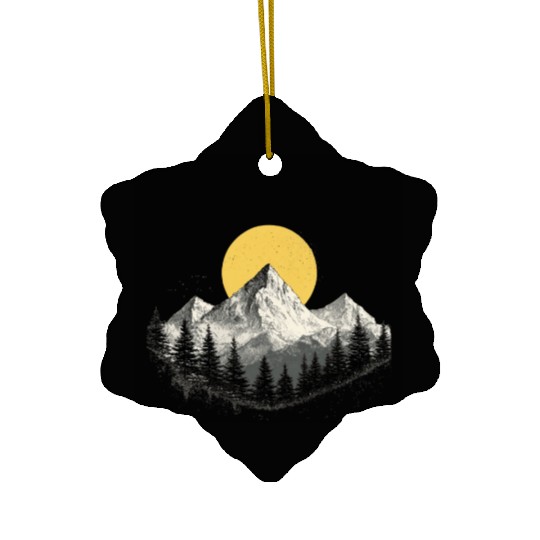 Mountain Silhouette with Full Moon Ceramic Ornaments