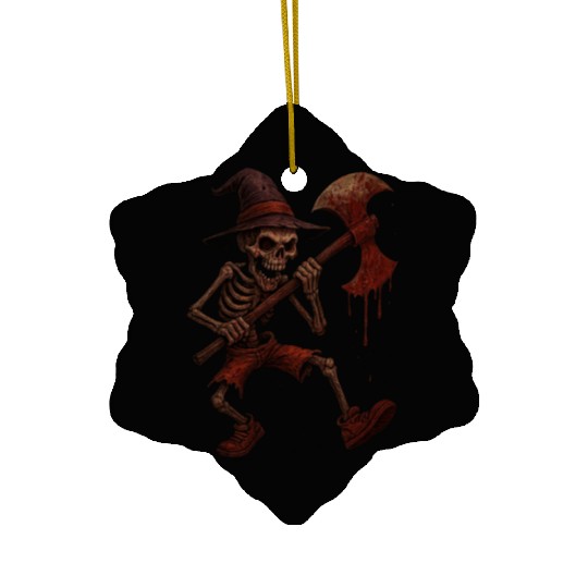Haunted Skeleton Witch on Battle Axe Ceramic Ornaments