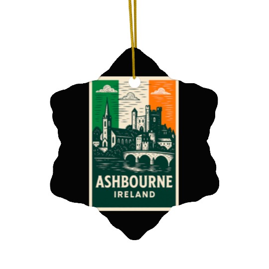 Irish Villagescape with Castle and Church Ceramic Ornaments