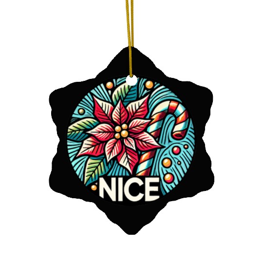 Festive Poinsettia Holiday Patch Ceramic Ornaments