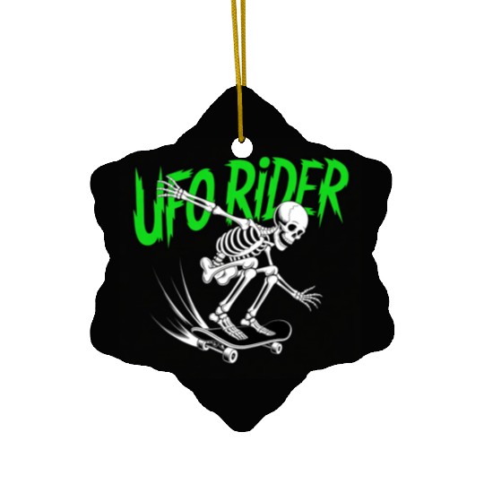 UFO Skeleton Skateboard Design Ceramic Ornaments
