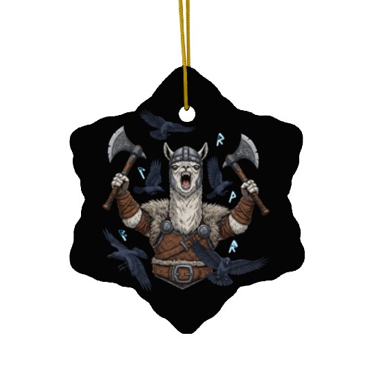 Viking Alpaca Warrior Illustration Ceramic Ornaments