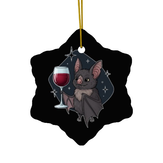 Charming Bat with Wine Glass Illustration Ceramic Ornaments