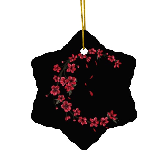 Red Moon Cherry Blossom Sakura Flower Design Ceramic Ornaments
