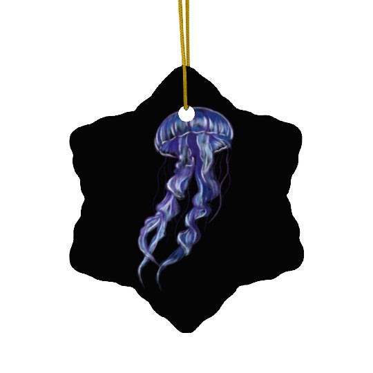 Bioluminescent Purple Jellyfish Illustration Ceramic Ornaments