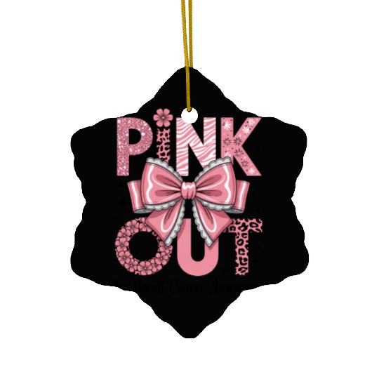 Pink Out Breast Cancer Awareness Coquette Bow  Ceramic Ornaments