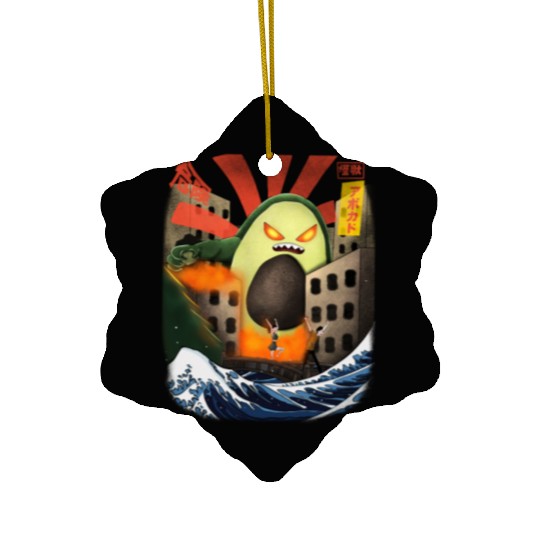 Giant Avocado Kaiju Monster Attack Urban City Ceramic Ornaments