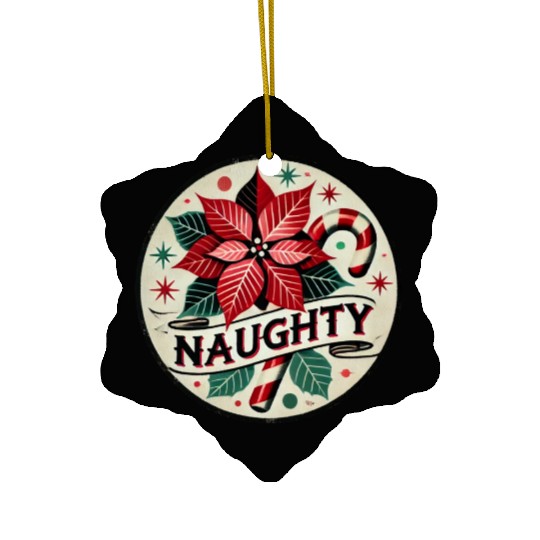 Festive Poinsettia Naughty Holiday Design Ceramic Ornaments
