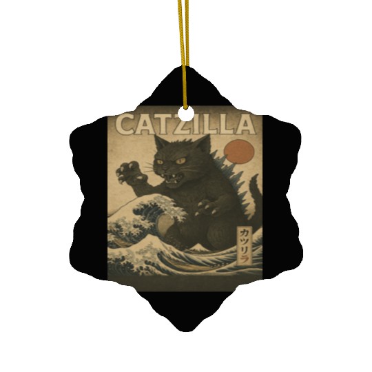 Ukiyo-e Catzilla Retro Japanese Monster Cat Ceramic Ornaments