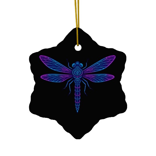 Neon Mythical Dragonfly Illustration Ceramic Ornaments